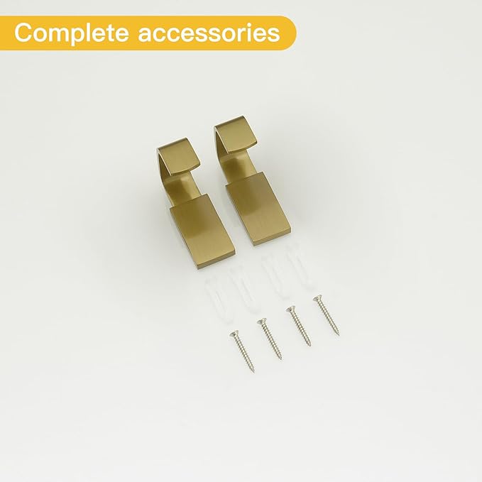 BESy Brass Clothes Hook Single Towel Hook for Bathroom Kitchen Garage Square Style Robe Hooks Coat and Hat Hook, Self Adhesive with Glue or Wall Mounted with Screws, Two Packs, Brushed Gold-NeatNest