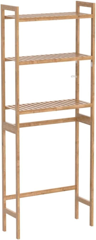 AMBIRD Over The Toilet Storage, 3-Tier Bathroom Organizer Over Toilet with Sturdy Bamboo Shelves,Multifunctional Toilet Shelf,Easy to Assemble and Saver Space, 25 * 10 * 64 Inches (Original Color)