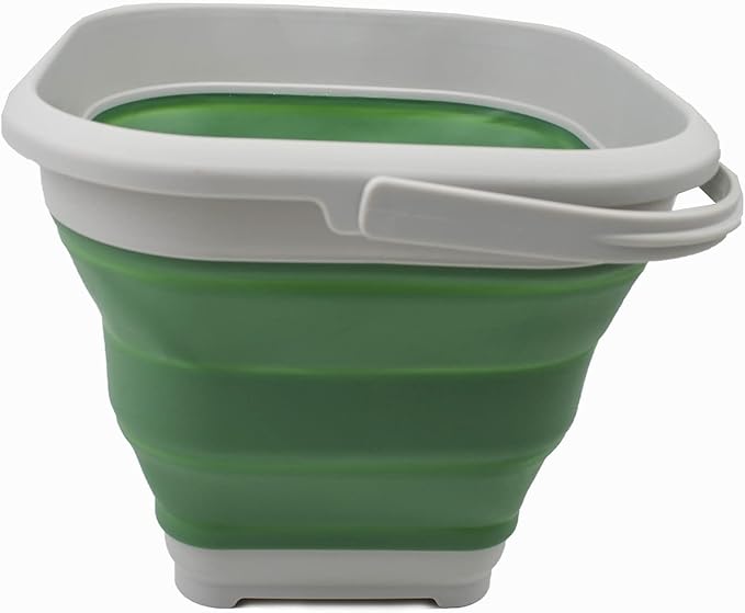 SAMMART 5.5L (1.4 Gallon) Collapsible Square Handy Bucket/Foldable SquareWater Pail/Portable Tub with Handle. (Grey/Dark Sea Green, 1)-NeatNest