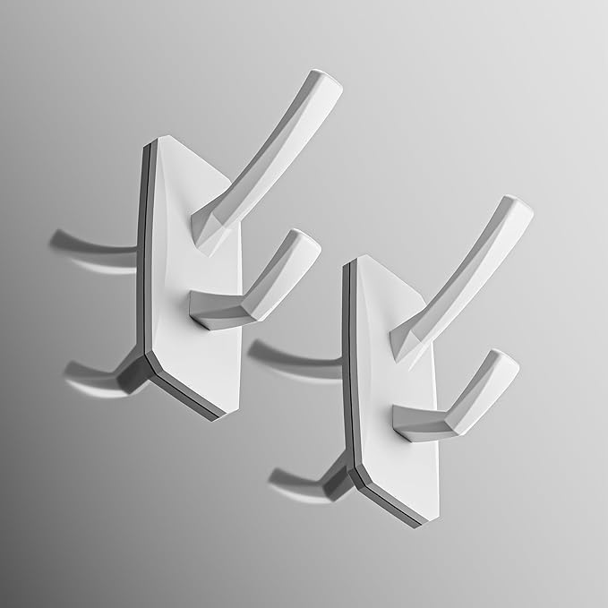INVIHUG, Large Size Modern Adhesive Wall Hooks, Heavy Duty RV Hooks for Hanging Jacket, Coat, Towel, Robe, Loofah in Bathroom, Kitchen and Office Wall Mount (2 Packs, White)