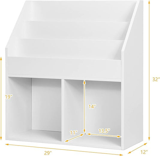 Costzon Kids Bookshelf, Wooden Toy Storage Cabinet Organizer w/Shelves, 2 Large Cubes & Anti-Tipping Devices, Children Bookcase Display Sling Book Rack for Kids Room, Nursery, Kindergarten (White)-NeatNest