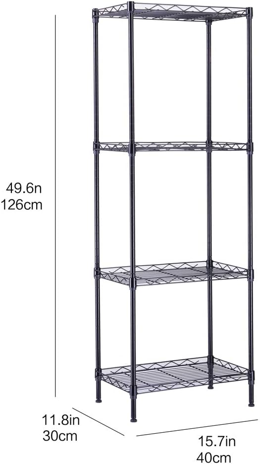 4-Tier Adjustable Metal Storage Rack Wire Shelving Unit for Pantry, Closet, Kitchen, Laundry, Bathroom (Black, 4-Tier)
