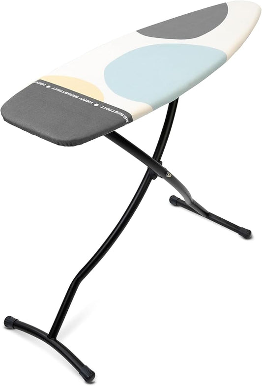 Brabantia Size D Ironing Board (53x18 in) Heat Resistant Parking Zone, Silver Frame, Non-Slip Feet, Suitable for Sit Down Ironing (Spring Bubbles)-NeatNest