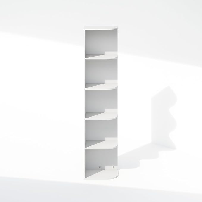Furinno Reed 5-Tier Space Saving Corner Storage Display Shelf, White-NeatNest