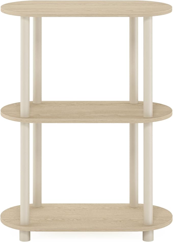 Furinno Turn-N-Tube No Tools 3-Tier Modern Oval Side Display Rack, Bauhaus Oak/Beige-NeatNest