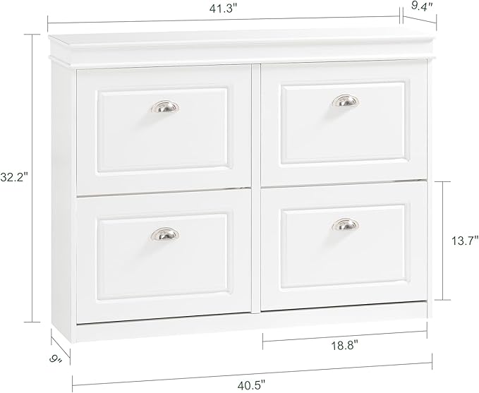 Haotian White Shoe Cabinet with 4 Flip Drawers, Large Freestanding Shoe Rack, Modern Shoe Organizer for Entryway, Hallway, Entance FSR79-W-NeatNest