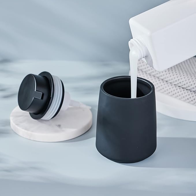 Black Foam Hand Soap Dispenser - 12Oz Ceramic Foaming Soap Dispenser with Easy-to-Press Black Pump, Reusable and Refillable Liquid Lotion Dish Soap Dispensers for Bathroom, Kitchen (Rubber Paint)-NeatNest