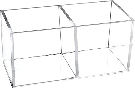 dedoot Acrylic Drawer Organizer, Clear 2 Compartment 2 Section Makeup Organizer Transparent Plastic Makeup Brush Holder Makeup Jewelry Accessories Storage Acrylic Square Cube Box,5x2.5x2.3 Inch-NeatNest