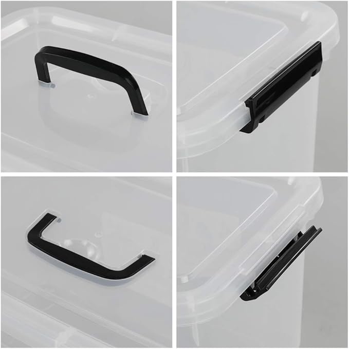 Begale 10.5 Quart Plastic Medium Storage Container, Clear Latch Bin with Handle and Lid, 4-Pack-NeatNest