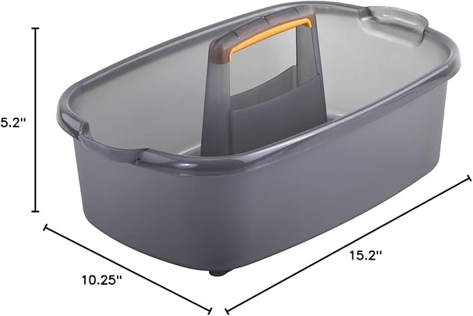 Casabella Plastic Multipurpose Cleaning Storage Caddy with Handle, 1.85 Gallon, Gray and Orange-NeatNest