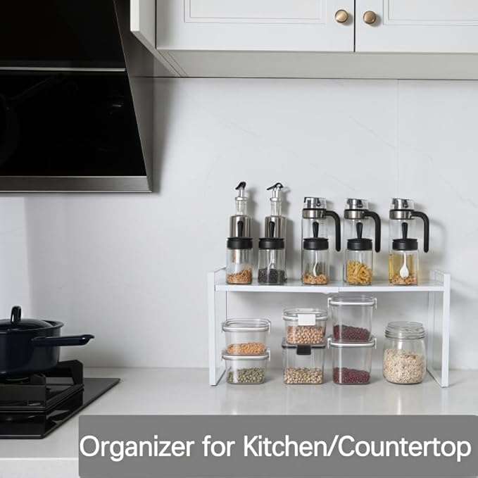 Expandable Cabinet Shelf Organizer Riser for Kitchen Pantry Cupboard Under Sink Countertop (white, 8.2’’D * 12.2-21.6’’W * 10.4’’H)-NeatNest