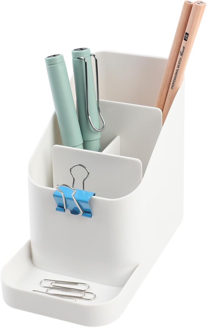 BLUE GINKGO Desk Holder – Korean-Made Office Organizer for Pencils, Pens, Notes, and Desk Supplies (White)-NeatNest