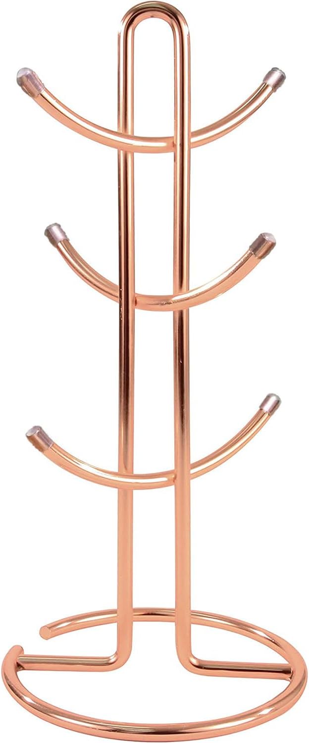 FitWell Mugs Holder, Mug Tree, Coffee Mug Hanger, Mug Tree, Mug Organizer for Cabinet, Mug Holder Stand, Coffee & Tea Cup Storage Rack (Copper, 6 Mugs (15" H))-NeatNest