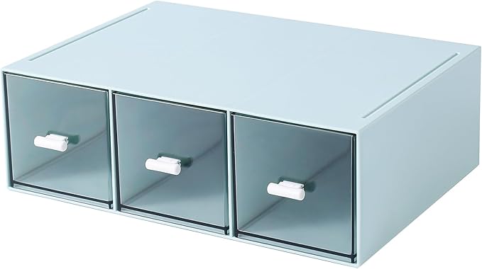 Plastic 3 Drawer Organizer for Cosmetic Storage, Desk Organizer, Makeup Organizer for nail polish, Lipstick, Brushes, Jewelry, Skincare, Bathroom Organization Boxes - Blue-NeatNest