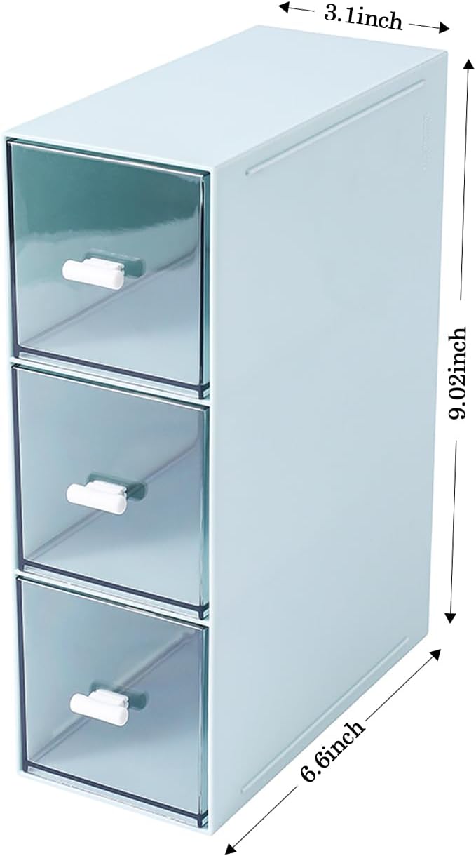 Plastic 3 Drawer Organizer for Cosmetic Storage, Desk Organizer, Makeup Organizer for nail polish, Lipstick, Brushes, Jewelry, Skincare, Bathroom Organization Boxes - Blue-NeatNest