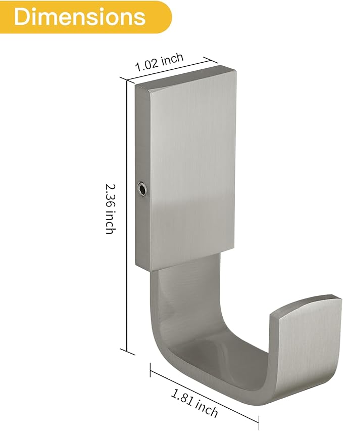 BESy Clothes Hook Single Towel Hooks for Bathroom Kitchen Garage Square Style Robe Hooks Coat and Hat Hook, Self Adhesive with Glue or Wall Mounted with Screws, Stainless Steel,Brushed Nickel-NeatNest
