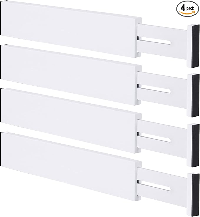 Bamboo Drawer Dividers Organizers, Kitchen Drawer Organizer, Adjustable Drawer Divider for Clothes, Kitchen, Dresser, Bedroom, Bathroom and Office, 4-Pack (White, 12-17 IN)-NeatNest
