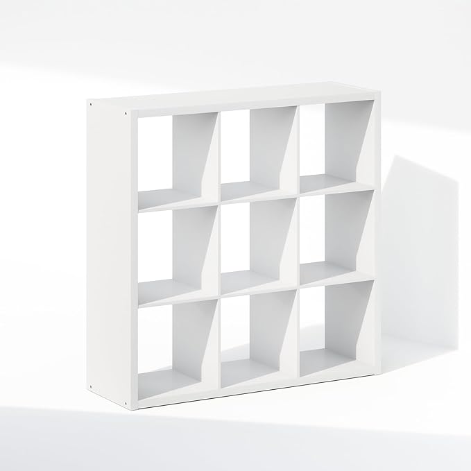Furinno Cubic Open Back Multipurpose Clothing & Closet Storage Organizer Shelf, 9-Cube, White