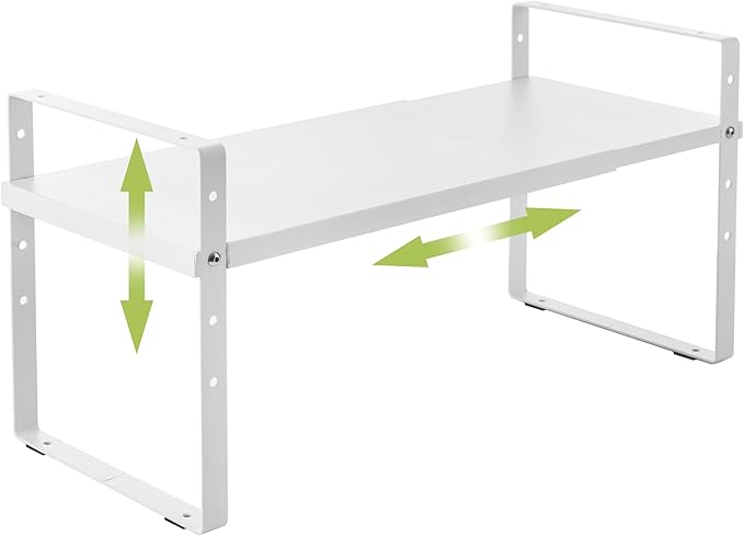Expandable Cabinet Shelf Organizer Rack, Stackable Kitchen Counter Storage Shelves Stand, Adjustable Height Pantry Shelf Spice Rack (White, 1 Pack)-NeatNest