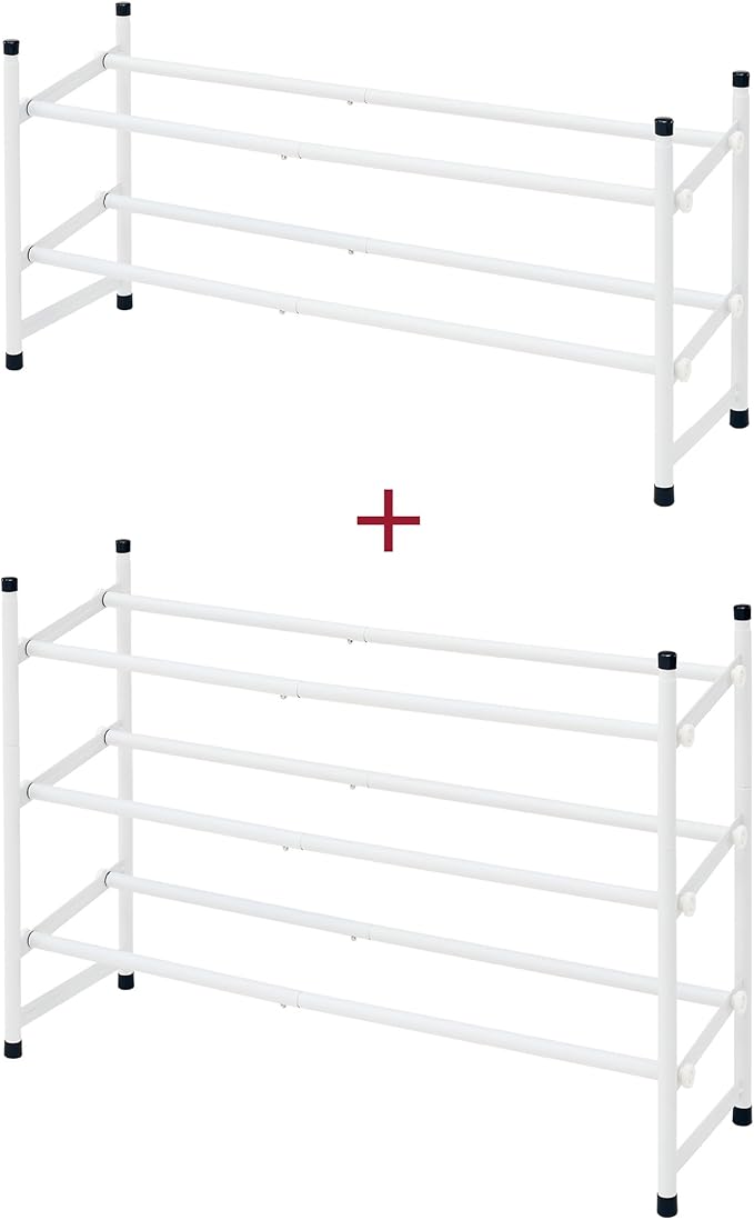 Tajsoon Expandable Shoe Rack for Closet 2 Tier, 28“-41“ Adjustable & Stackable Shoe Shelf Storage, Metal Shoe Rack Organizer for Front Door Entrance, Closet, Garage, Entryway, White-NeatNest