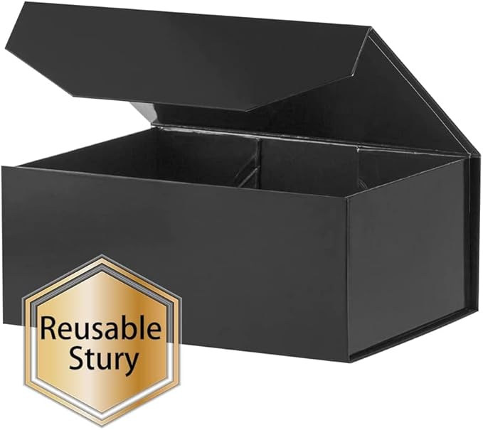1PCS Black Gift Box with Ribbon 9.5x7x4 Inches,Sturdy Gift Box with Lid for Gift Packaging, Foldable Magnetic Closure Storage Boxes, Bridesmaid proposal box, Rectangle Collapsible Box-NeatNest