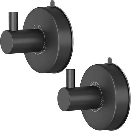 DGYB Suction Cup Hooks - Set of 2 Towel Hooks for Bathrooms - SUS 304 Stainless Steel - Grey - 15 Lb Capacity-NeatNest