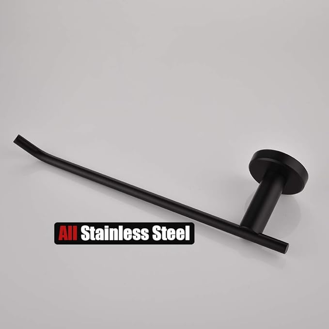 JQK Black Hand Towel Bar, Stainless Steel Towel Ring for Bathroom, 9 Inch Necklace Holder Matte Black Wall Mount Left Hand, TR101-PB