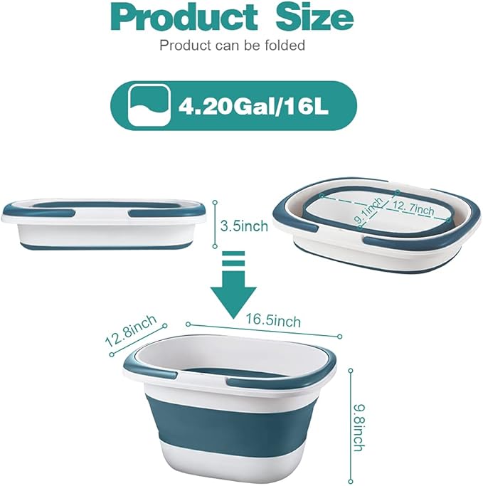 4.2 Gal(16L) Large Collapsible Plastic Bucket with Handle for House Cleaning, Space Saving Outdoor Multiuse Foldable Water Pail/Sink for Camping,Fishing,Ice (Blue)-NeatNest