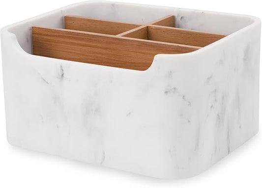 Desk Organizer, Marble Remote Holder for Table, Modern Office Controller Pen Phone Holder Organizer, Stylish Caddy and Storage Accessories for Bedside Nightstand Desktop Coffee Table-NeatNest