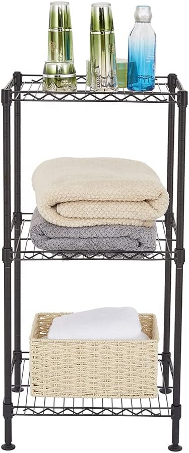 3-Tier Adjustable Metal Storage Rack Wire Shelving Unit for Pantry, Closet, Kitchen, Laundry, Bathroom (Black, 2-3-Tier)
