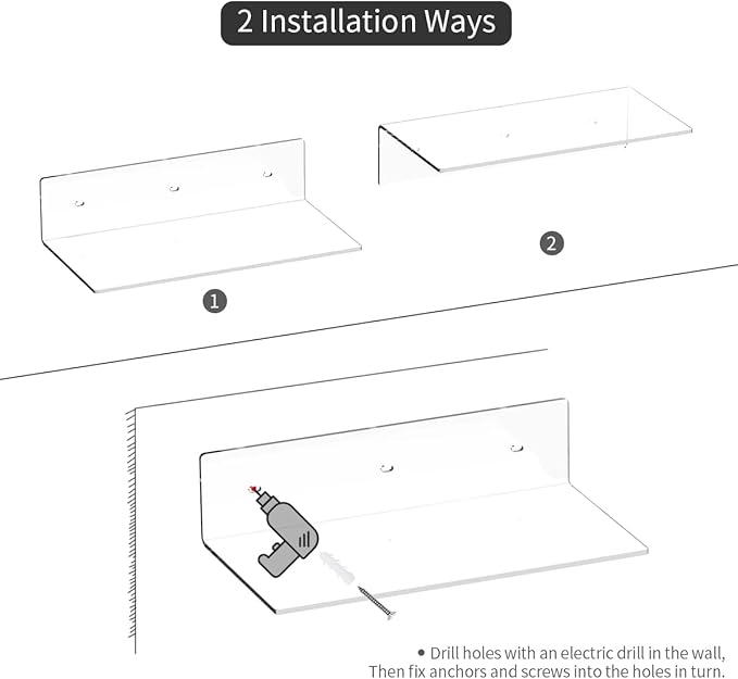 Acrylic Wall Shelves 36 24 12 Inches, Clear Floating Shelf for Wall, Wall Mounted Display Shelves for Plants, Radio, Funko Pop, Stuffed Animal, Books, Clock, Cosmetics, Toiletries-NeatNest