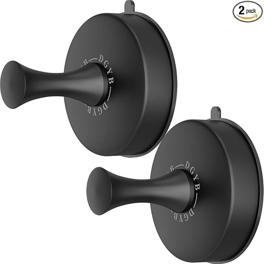 DGYB Suction Cup Hooks for Shower Set of 2 Hand Towel Hooks for Bathrooms Black Shower Hooks for Inside Shower Stainless Steel Suction Bathroom Hooks for Towels 11 Lb Removable Wall Hooks for Hanging-NeatNest