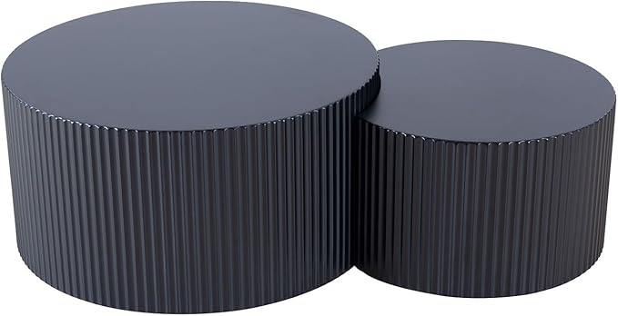 KEVINSPACE Coffee Table Set of 2 Modern, Wooden Circle End TableSet, Living Room Nesting Table Round 2-Piece,No Assembly Required Accent Furniture for Bedroom Balcony Library,Black