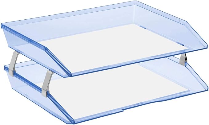 Acrimet Facility 2 Tier Letter Tray, Side Load, Letter Size/A4, Desktop File Organizer, Plastic (Clear Blue Color)-NeatNest