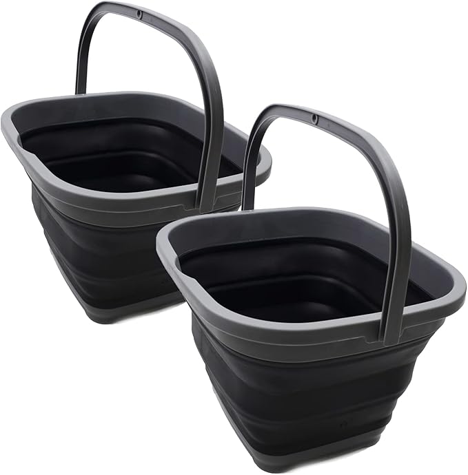 SAMMART 10L (2.6 Gallon) Collapsible Rectangular Handy Basket/Bucket (Grey/Black (Set of 2))-NeatNest