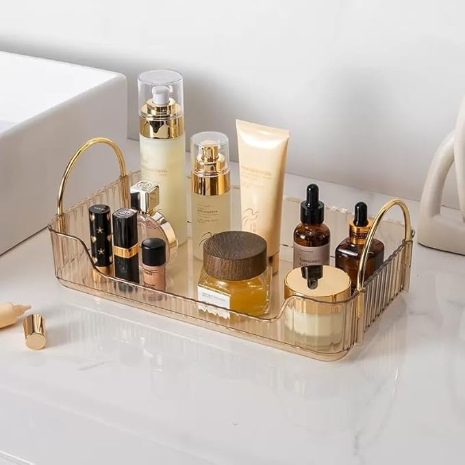 Bathroom Organizer Countertop, Vanity Tray for Skincare Makeup, Counter Organizer for Cosmetics, Toiletries, Lotions, Perfumes (1 Tier, Amber)-NeatNest