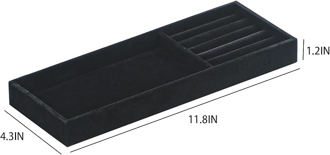 Divided Drawer Organizer - Velvet Jewelry Storage Tray for Necklace, Bracelet, Ring, Earring Display - Bedside Nightstand Desk Holder for Phone, Watch, Sunglasses, Cosmetics Storage - Black, 2 Grid-NeatNest