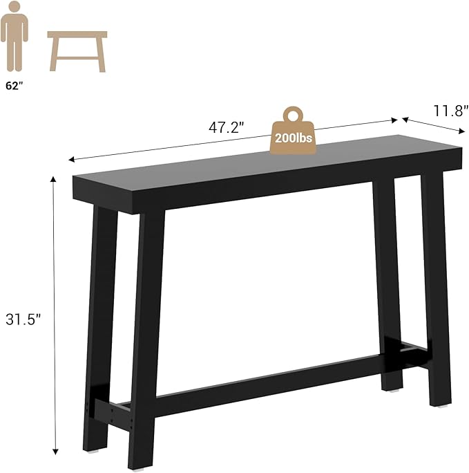 Bamboo Wood Entryway Table 47.2" Console Table, Narrow Sofa Table with Support Beam for Entrance, Hallway, Living Room, Bedroom, Foyer(Black)-NeatNest