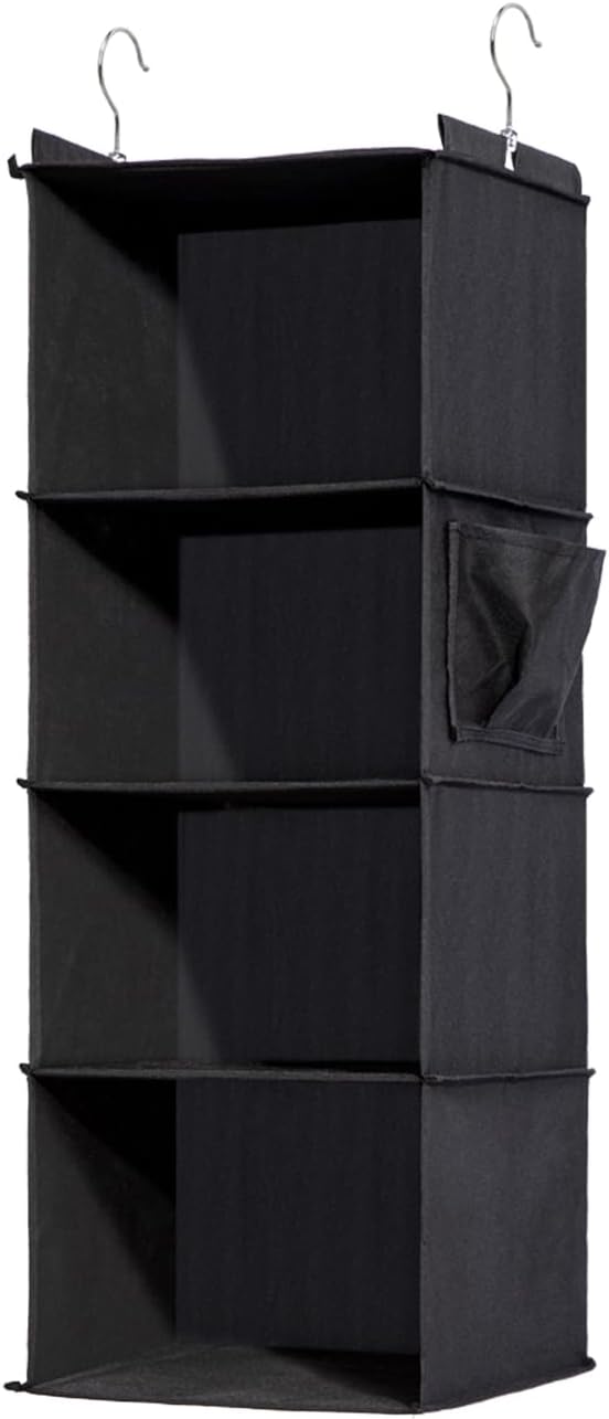 4-Shelf Hanging Closet Organizer and Storage, Collapsible Hanging Shelves for Closet with 2 Side Pockets, Hanging Shoe Organizer to Saving Space,Black-NeatNest