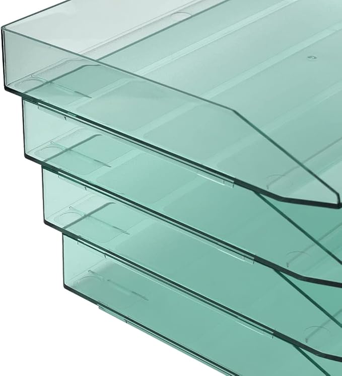 Acrimet Stackable Letter Tray Single Side Load, Plastic, Desktop File Organizer (Clear Green Color) (1 Unit)-NeatNest