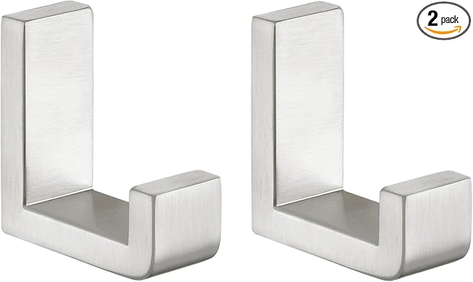 Angle Simple Bathroom Towel Hooks, SUS 304 Stainless Steel Compact Robe Coat Hooks for Wall, Brushed Nickel, 2 Pack