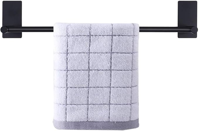 NearMoon Self Adhesive Bathroom Towel Bar- Stainless Steel Bath Wall Shelf Rack Hanging Towel Stick On Sticky Hanger Contemporary Style, NO Drilling (2 Pack, Matte Black, 16-Inch Towel Rack)