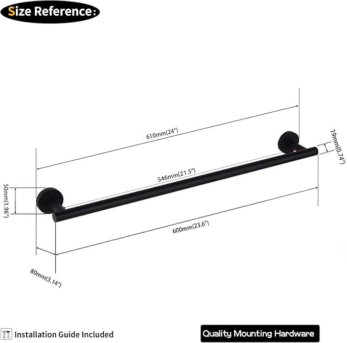 GERZWY Bathroom Towel Bar 24" Stainless Steel Towel Bar Matte Black Contemporary Style Wall Mount for Bath Kitchen AG1101C60-BK