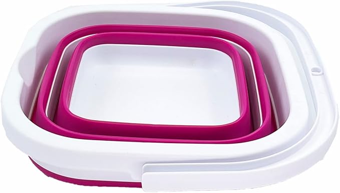 SAMMART Collapsible Rectangular Cleaning Bucket 5L (1.3 Gallon)- Foldable Camping Beach Sand Water Pot Pail- Portable Space Saving Tub for Household, Outdoor Car Washing (White/Flamingo)-NeatNest