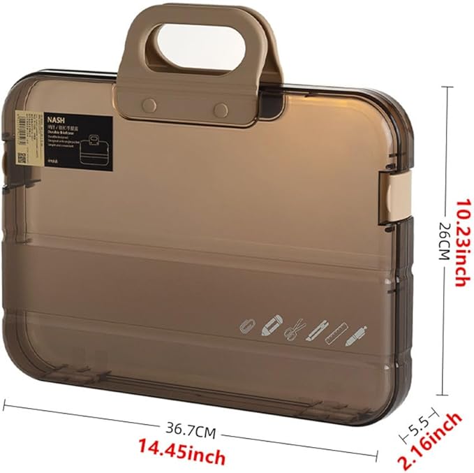 Portable File Box Clear Waterproof Document Storage Box with Snaps PP Files Organizer Cases for A4 Paper Magazines Notebooks School or Office Supplies (1 pcs, Brown)
