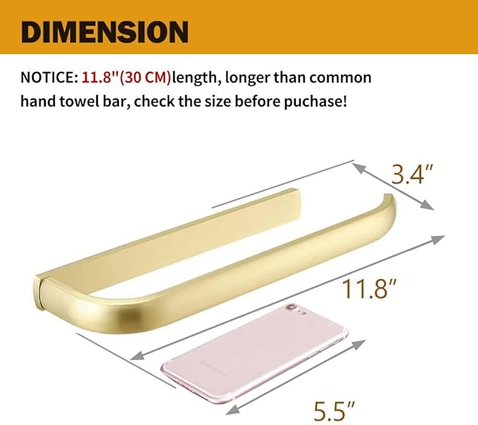 BESy Brass Hand Towel Bar for Bathroom Brushed Gold, Rustproof Wall Mounted Towel Rack Hanger Bathroom Hardware Accessories Towel Holder 12 Inch-NeatNest