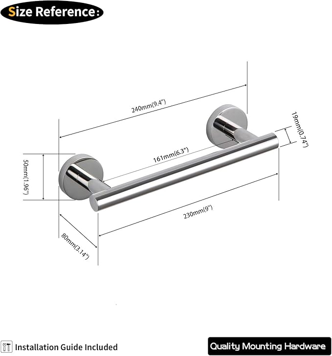 GERZ 9-Inch Bathroom Towel Bar Stainless Steel Bath Towel Rack Contemporary Style Wall Mount, Polished Finish AG1101C23-JG