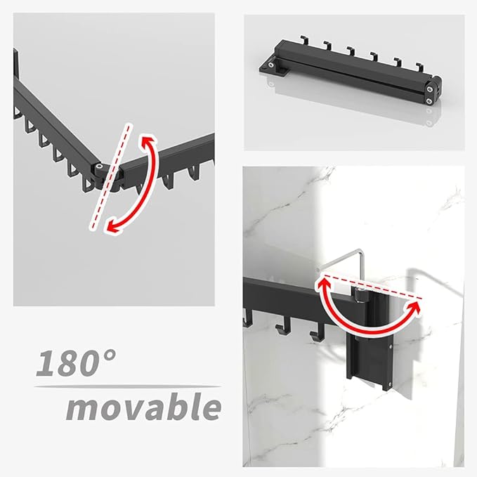 PLKO Retractable Clothes Drying Rack,Wall Mounted Clothes Hangers, Space Saver Laundry Drying Rack for Balcony,Laundry,Bathroom,Patio and Bedroom (3-Pole Black)