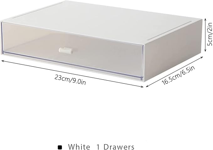 Desk Organizer with Drawers Stackable Storage Drawers, Plastic Compact Desk Storage Box Great for Office School Home Small Space- 1drawers (White)-NeatNest