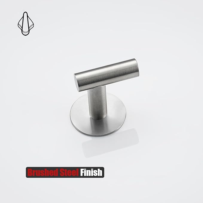 JQK Self Adhesive Towel Hook Brushed, No Drill Stick on Coat Robe Clothes Wall Hook for Bathroom Kitchen Garage 4 Pack, 304 Stainless Steel Brushed Steel, ATH110-BN-P4